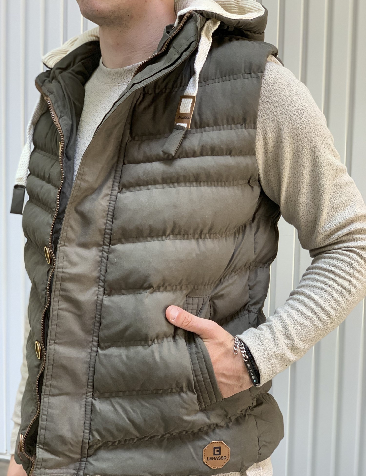 Ανδρικό λαδί καπιτονέ αμάνικο μπουφάν ABK59007 φωτογραφία